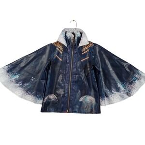 Disney Descendants Uma Jacket Kids Blue Faux Leather Studded Cape Sleeve 11855